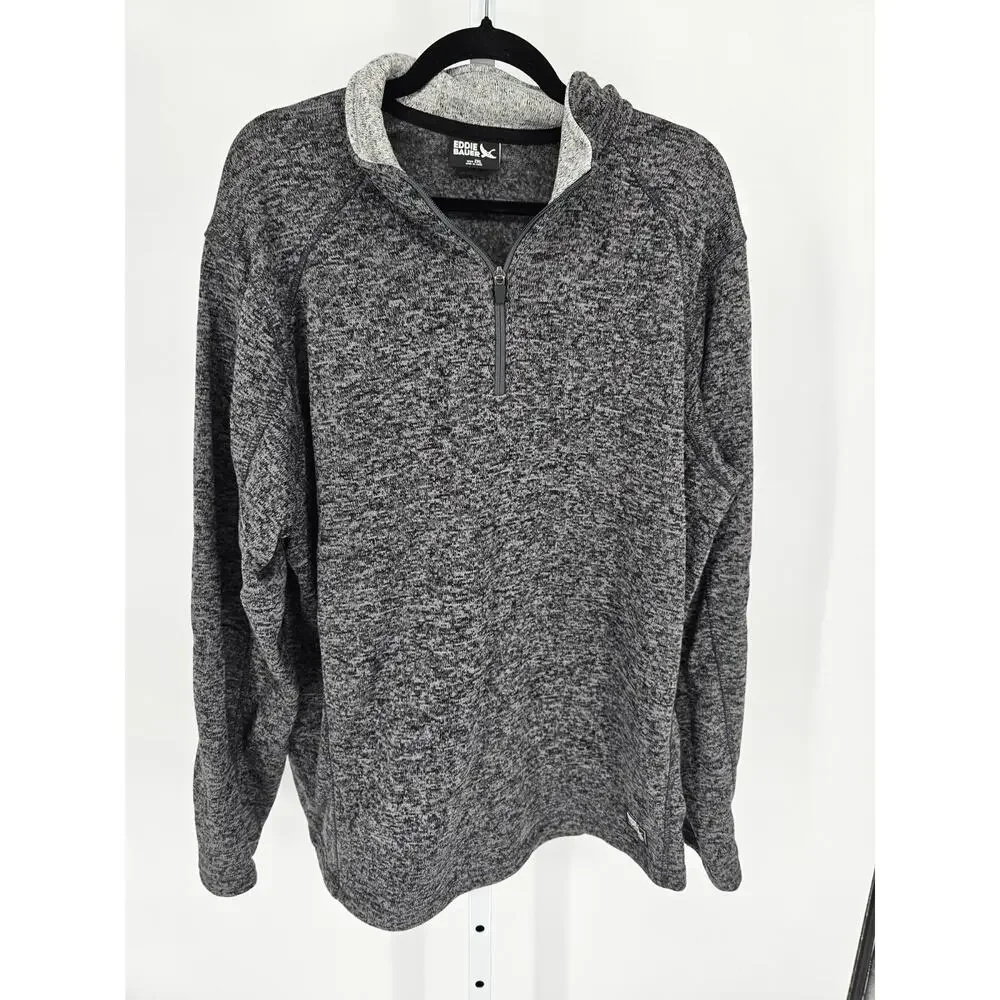 Eddie Bauer Gray Pullover Sweater Mens 2XL Polyester Quarter Zip Radiator Fleece - Picture 1 of 4